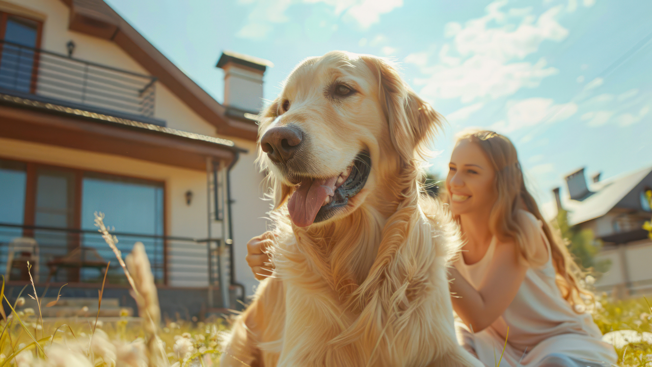 Reisen_Hund Eine Tierbesitzerin und ihr Hund genießen den gemeinsamen Urlaub am Bauernhof.