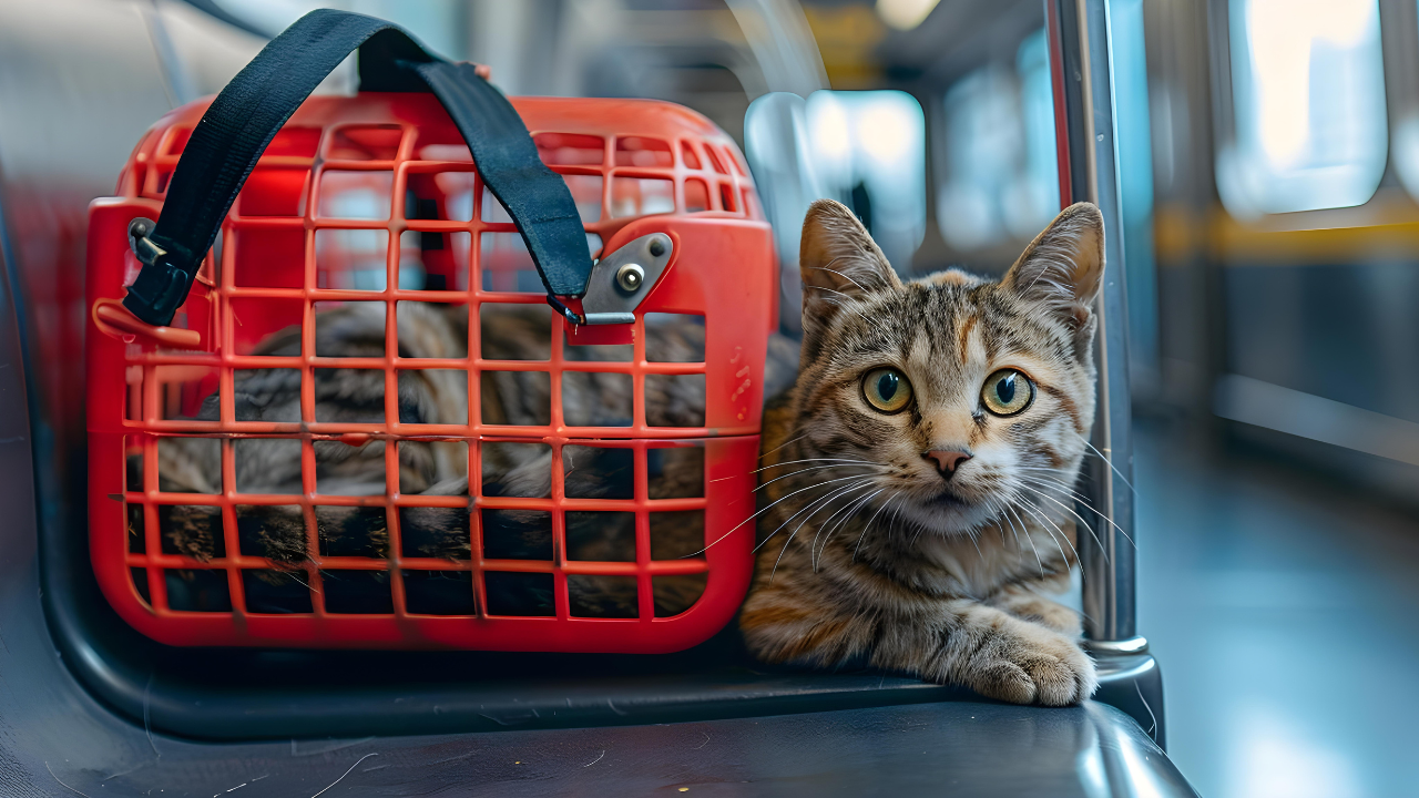 Transportbox_Katze Eine Katze fühlt sich wohl in ihrer Transportbox.